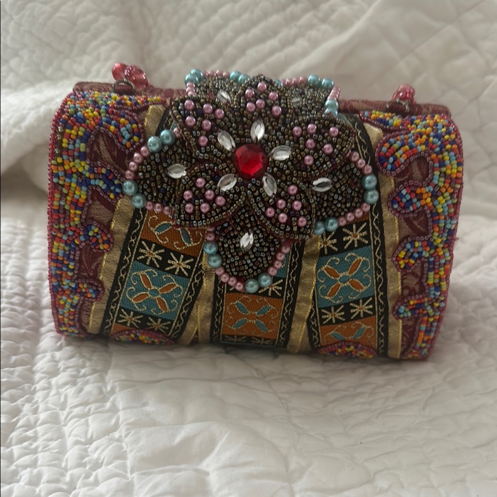 Marshall Rousso Red and Pink Clutch with Crystal Embellishments
